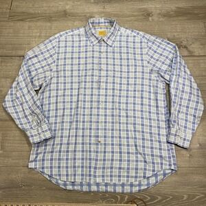 Robert Talbott Carmel Shirt Mens XL Blue White Plaid Button‎ Front Dress